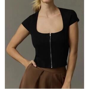 Anthropologie Maeve Black Zip-Front Crop Sweater Top Size S